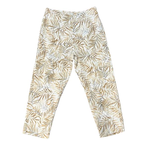 Allison Taylor 100% Linen High Rise Tan White Tropical Leaf Palm Capri Pants 6 - Picture 1 of 7